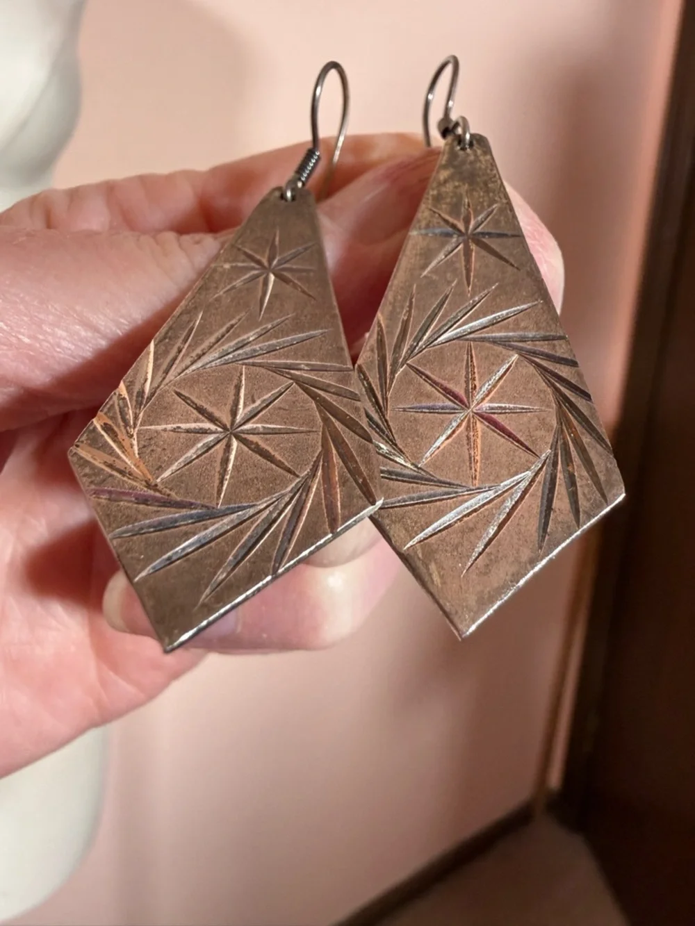 Vintage Taxco Sterling Silver modernist Star burst Long Oversized Earrings
